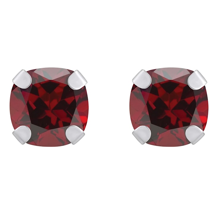 5mm Cushion Garnet Rhodium Over 10k White Gold Stud Earrings