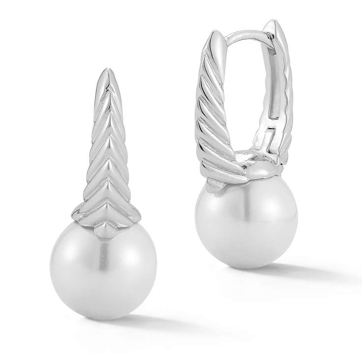 Rachel Zoe 10mm Freshwater Pearl Drop Earrings in Rhodium Over Sterling Silver