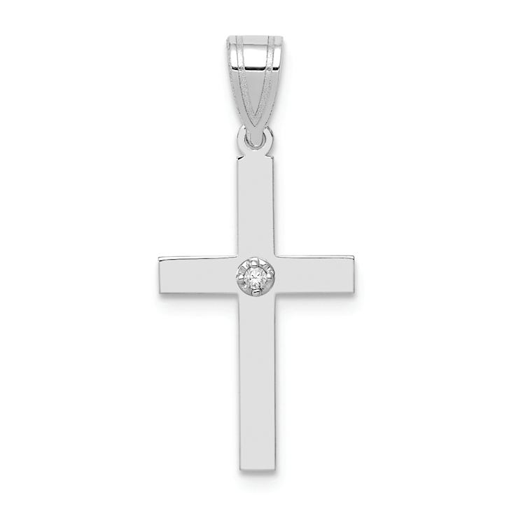 Rhodium Over 14k White Gold Diamond Cross Pendant