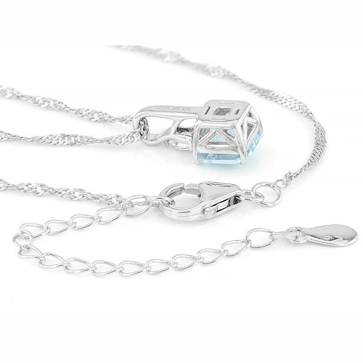 Sky Blue Topaz Asscher-Cut Pendant Necklace In Sterling Silver