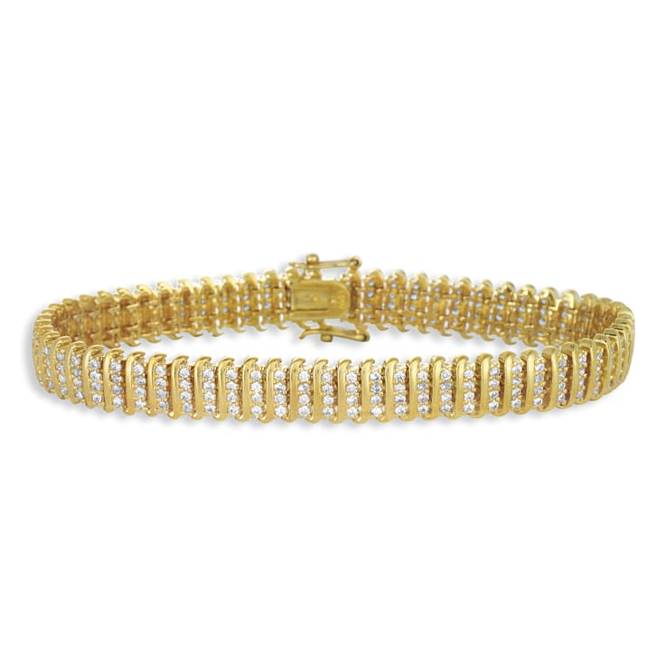 CZ Wave Bar Link Tennis Bracelet In 14K Gold Over Sterling Silver