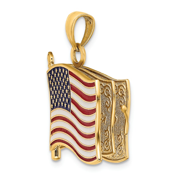 14k Yellow Gold with Enamel 3D Pledge Of Allegiance Flag Book Charm