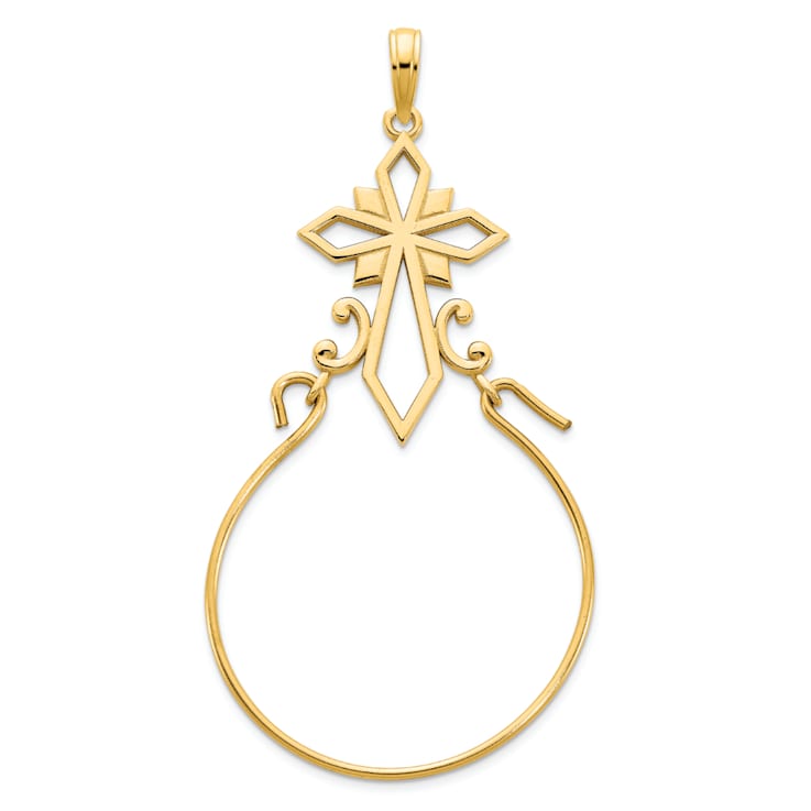 14K Yellow Gold Fancy Cross Charm Holder Pendant