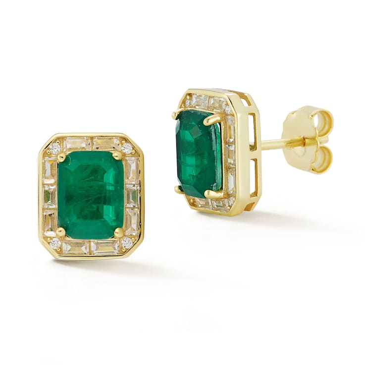 Rachel Zoe Green Emerald-Cut CZ Halo Stud Earrings in 14K Gold Over
Sterling Silver