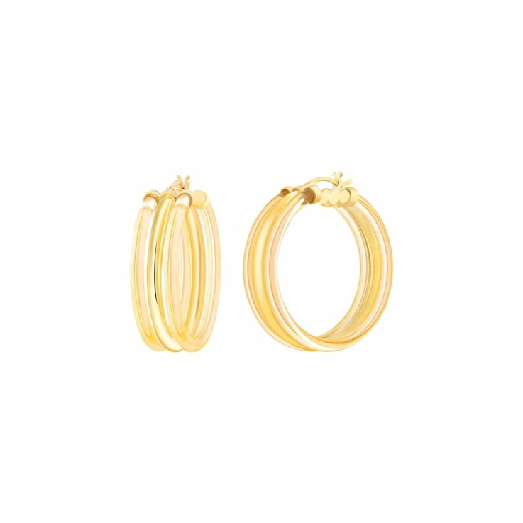 14K Yellow Gold Over Sterling Silver Acrylic Ridge Hoop Earrings in Honey