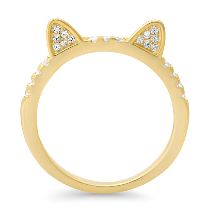 White Cubic Zirconia 14k Yellow Gold Over Sterling Silver Cat Ring 0.22ctw