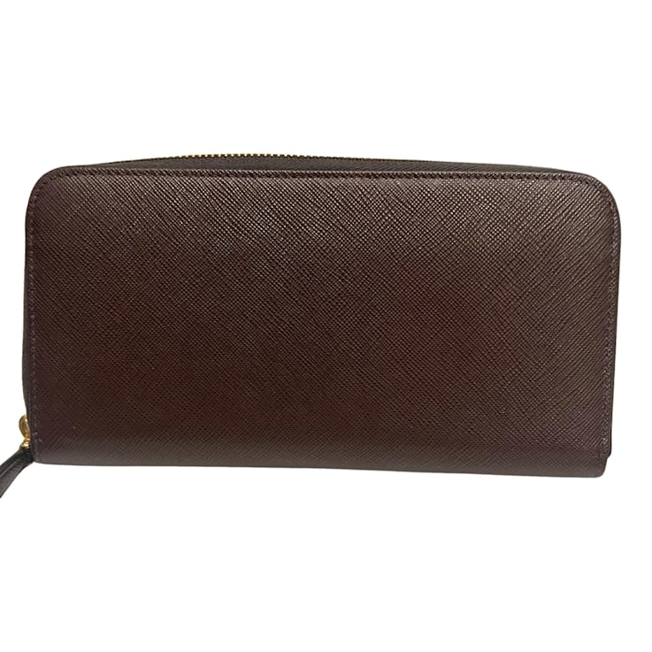 Prada Bruciato Brown Saffiano Leather Zip Around Continental