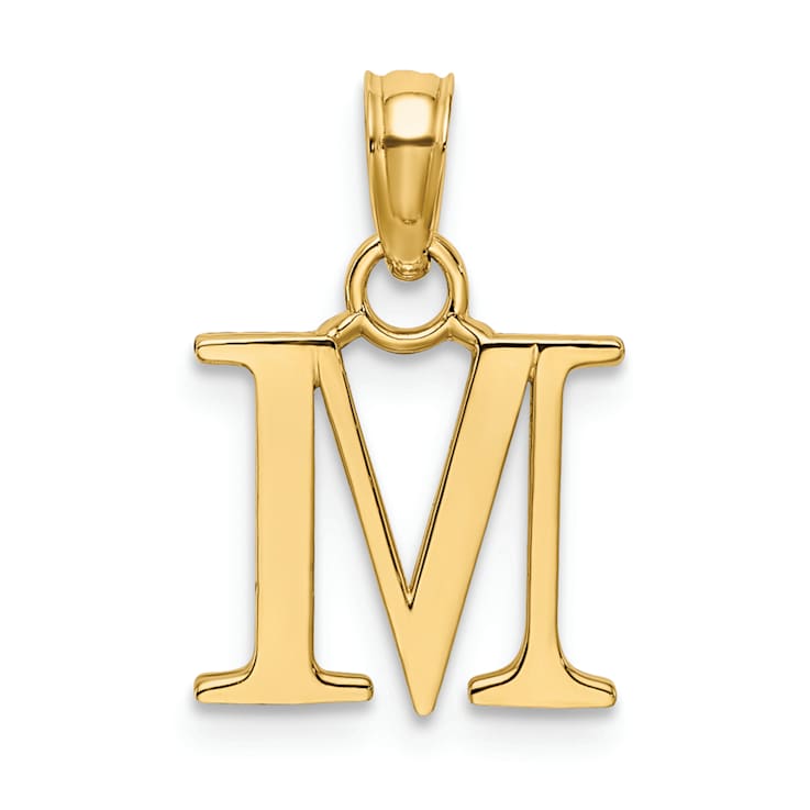 14k Yellow Gold Polished Block Letter M Initial Pendant