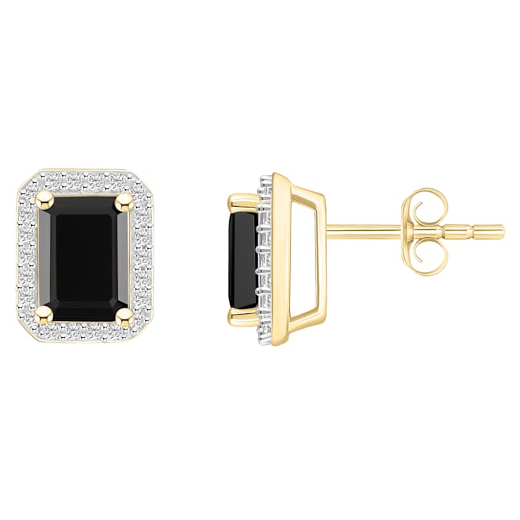 7x5mm Emerald Cut Black Onyx And Created White Sapphire 10k Yellow Gold
Halo Stud Earrings