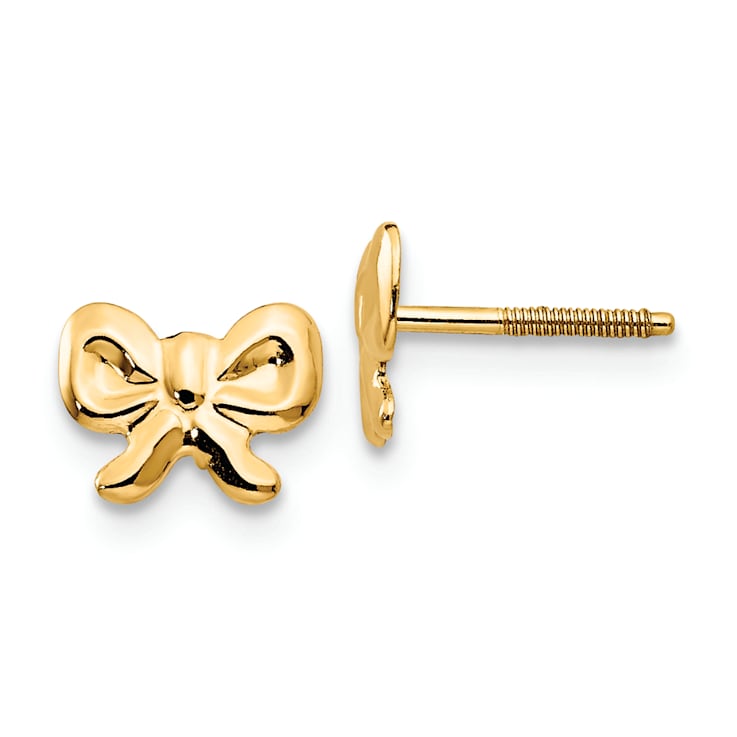14K Yellow Gold Bows Screwback Earrings