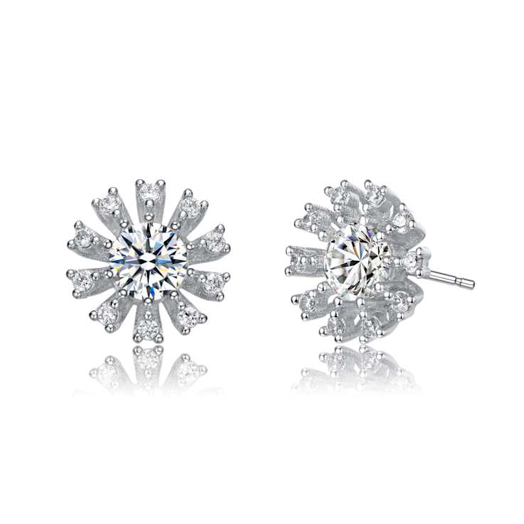 Floral CZ Stud Earrings In Sterling Silver