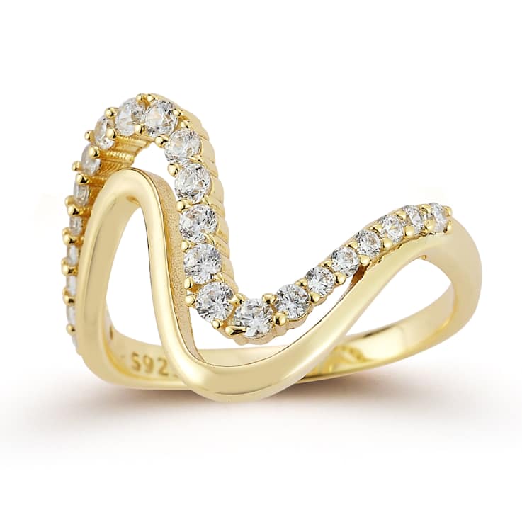 Rachel Zoe CZ Double Wave Ring in 14K Gold Over Sterling Silver