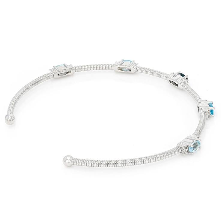Multi-Blue Topaz And White Zircon Cuff Bracelet In Sterling Silver 1.33ctw