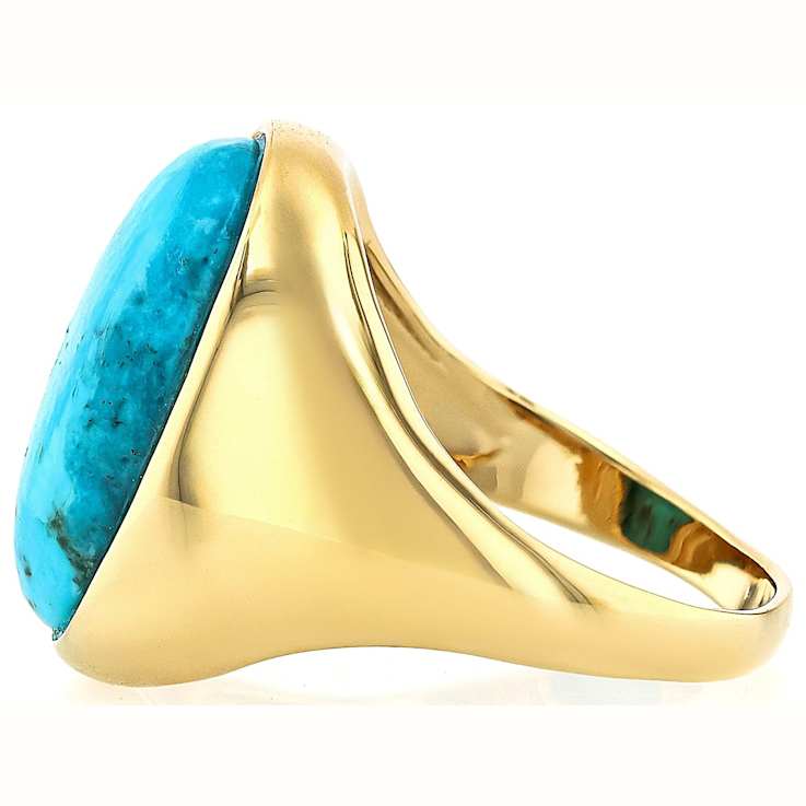 Turquoise Solitaire Dome Ring In 18K Gold Over Sterling Silver 18x13mm