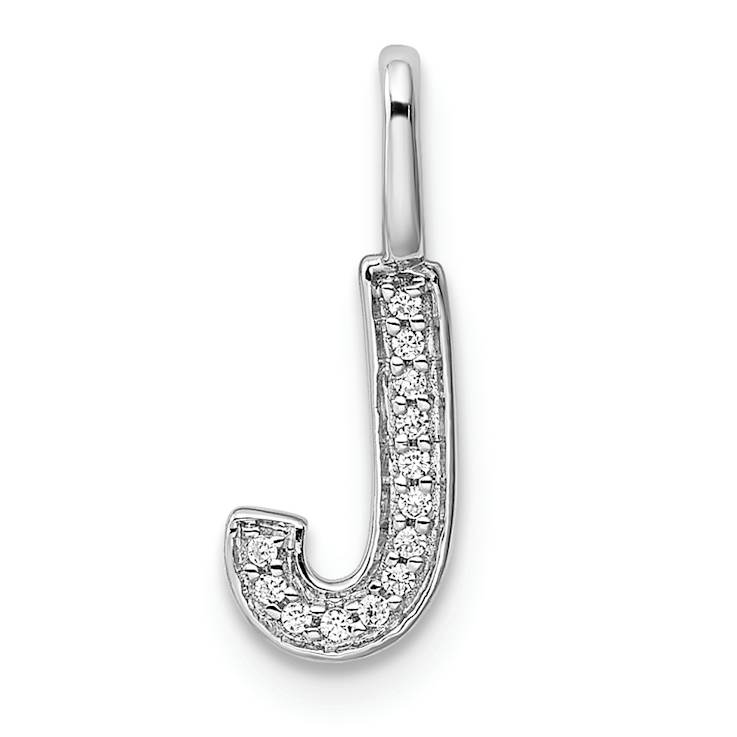 14K White Gold Diamond Letter J Initial Pendant