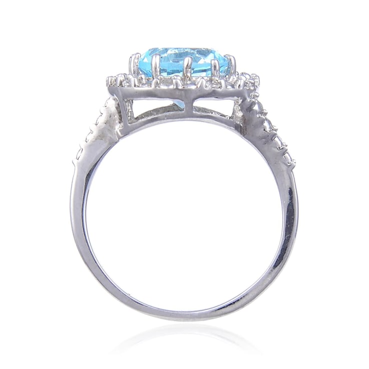 Blue and White Topaz Sterling Silver Halo Ring, 2.94ctw