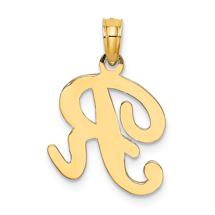 14k Yellow Gold Script Letter R Initial Pendant