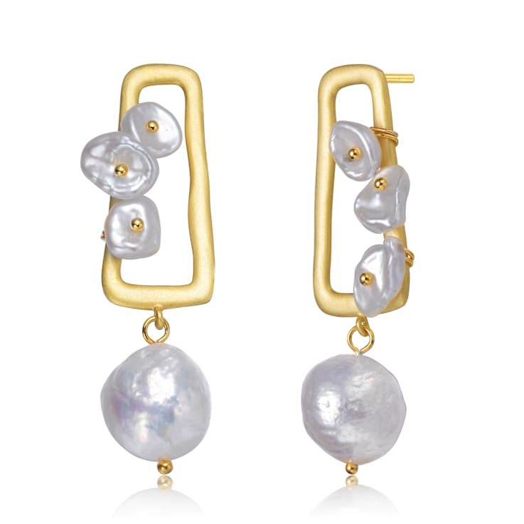 Pear Shape Freshwater Pearl Drop Earrings In 14K Gold Over Sterling Silver