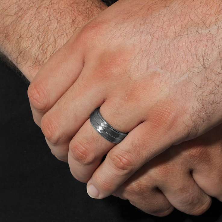 Robert Alton Men's Hammered Band 8mm Ring In Tungsten