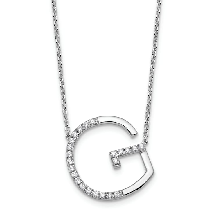 Rhodium Over 14k White Gold Sideways Diamond Initial G Pendant Cable
Link 18 Inch Necklace