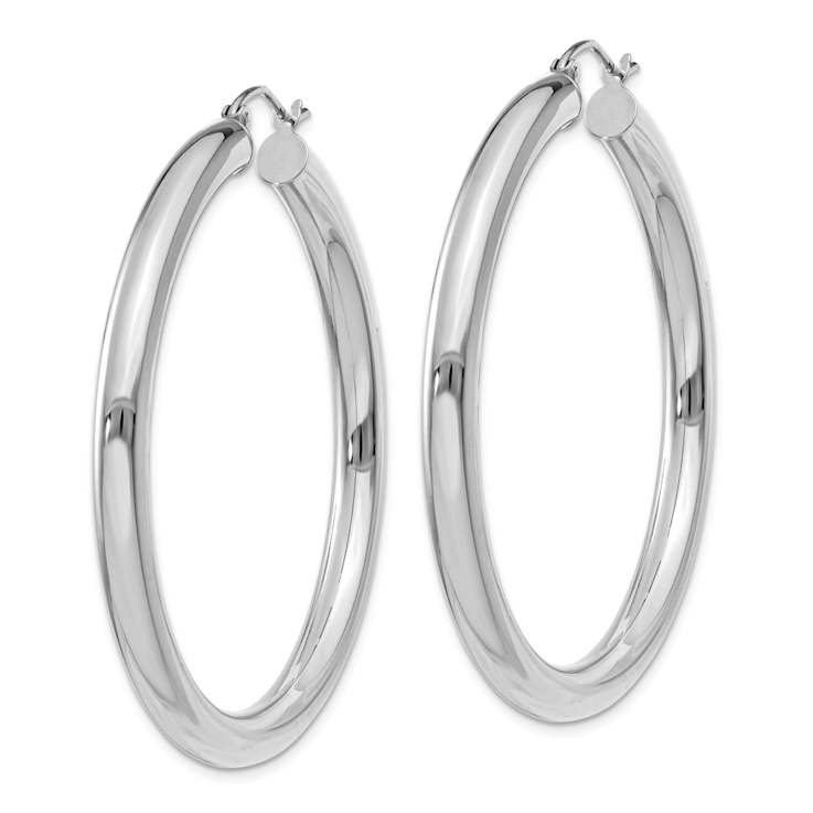 Rhodium Over 14k White Gold 1 3/4" Polished Tube Hoop Earrings