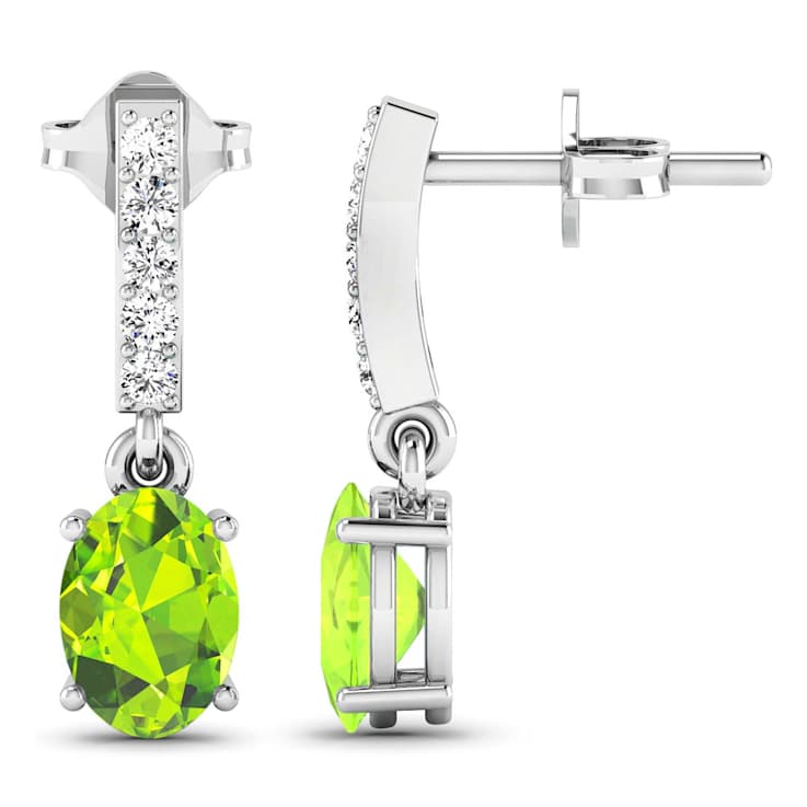 1.26ctw 14K White Gold Oval Green Peridot and White Diamond Halo Earrings