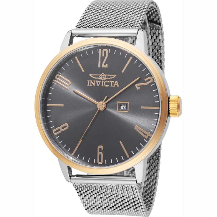 Invicta Specialty 44mm Charcoal Dial Stainless Steel Mesh Band Quartz Watch