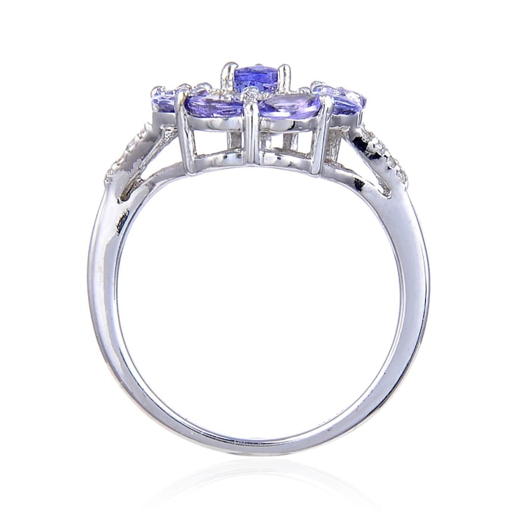 Tanzanite and White Topaz Sterling Silver Cluster Ring