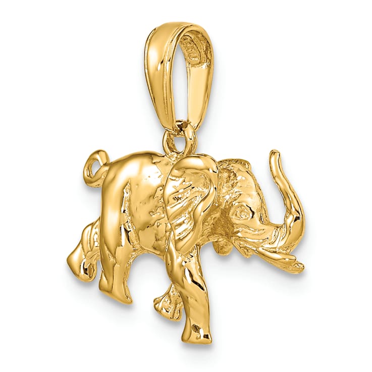 14k Yellow Gold 3D Polished Elephant Pendant