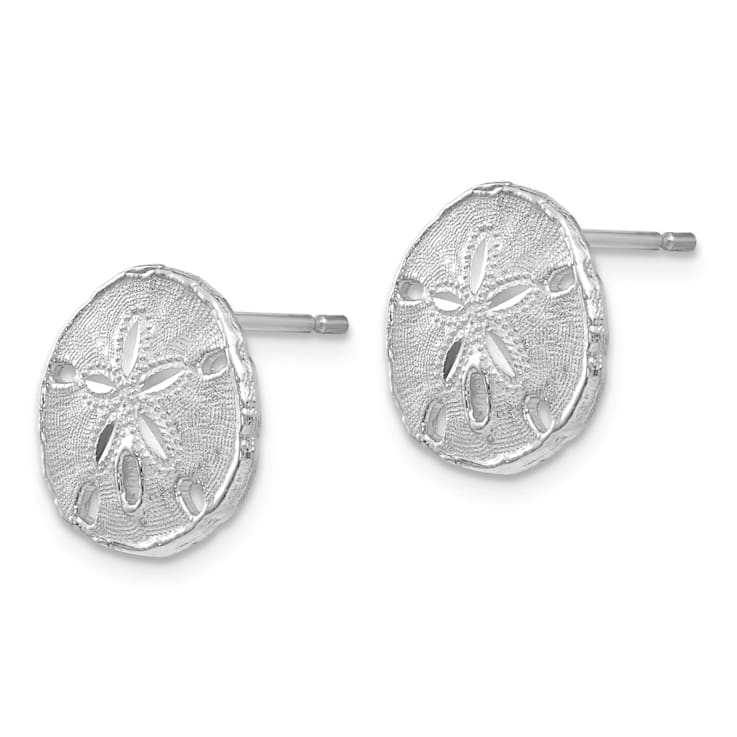 Rhodium Over 14K White Gold Textured Sand Dollar Stud Earrings