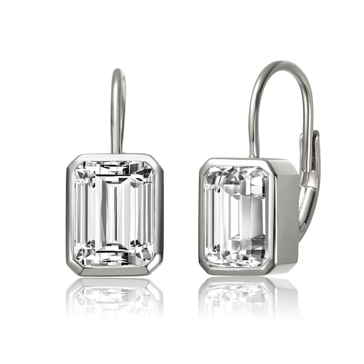 Baguette CZ Bezel Drop Earrings In Sterling Silver