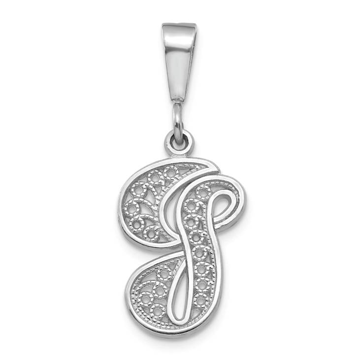 Rhodium Over 14k White Gold Solid Polished Script Filigree