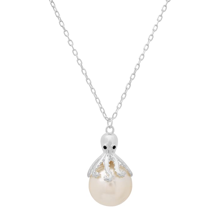 12mm Shell Pearl And White Cubic Zirconia Rhodium Over Sterling Silver
Octopus Pendant 0.01ctw