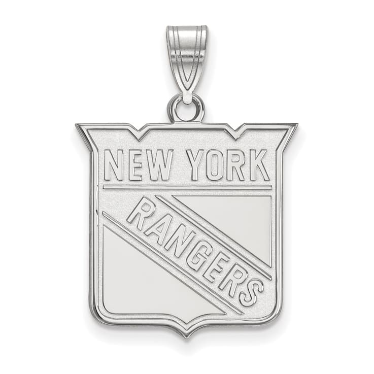Rhodium Over Sterling Silver NHL LogoArt New York Rangers Large Pendant