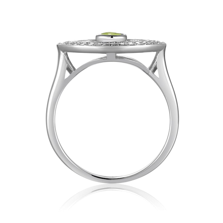 Peridot with Moissanite Accents Rhodium Over Sterling Silver Evil Eye
Halo Ring