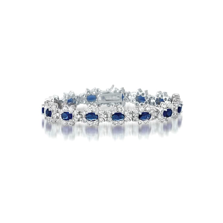 Sapphire Color CZ Oval Link Tennis Bracelet In Sterling Silver