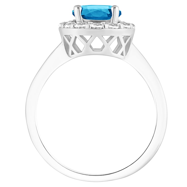 7mm Round Swiss Blue Topaz And White Topaz Accents Rhodium Over Sterling
Silver Halo Ring