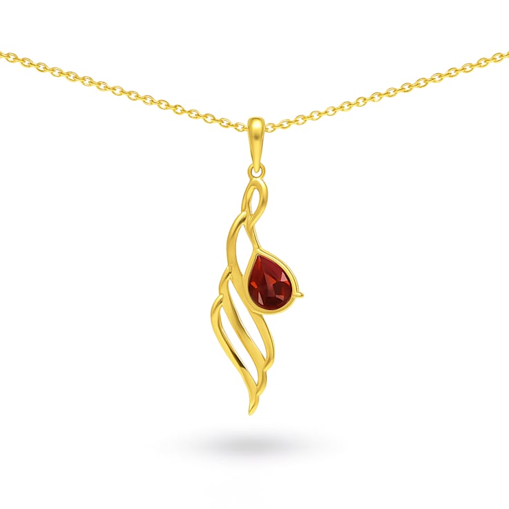Natural Red Garnet 14K Yellow Gold Over Sterling Silver Pear Shape
Pendant with Chain