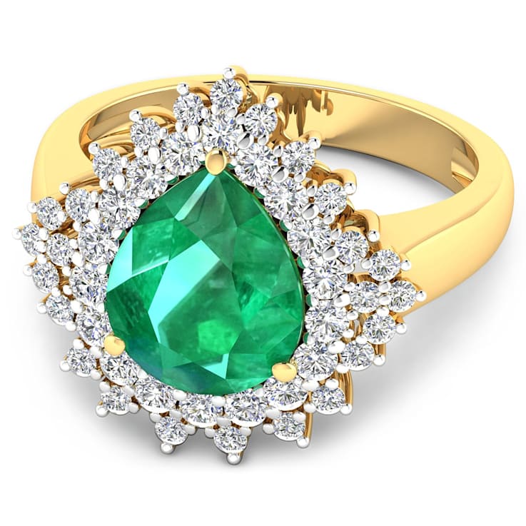 3.74ctw Green Emerald and Diamond 14K Yellow Gold Halo Ring
