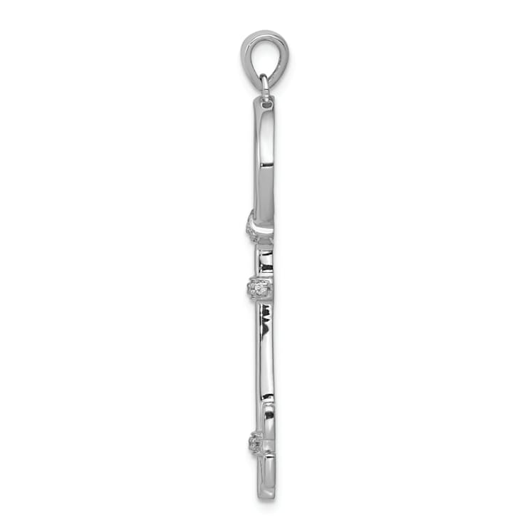 Rhodium Over 14k White Gold Diamond Circle Key Pendant