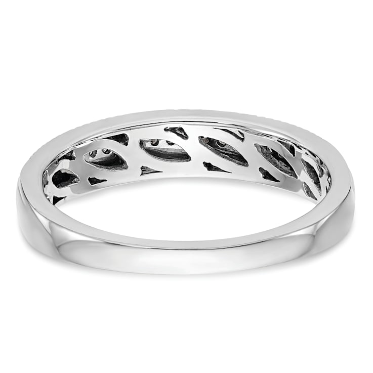 Rhodium Over 14K White Gold Diamond Trio Ladies Wedding Band 0.10ctw