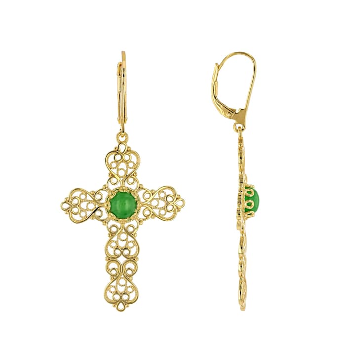 Jadeite Cross Earrings In 18K Gold Over Sterling Silver 6mm