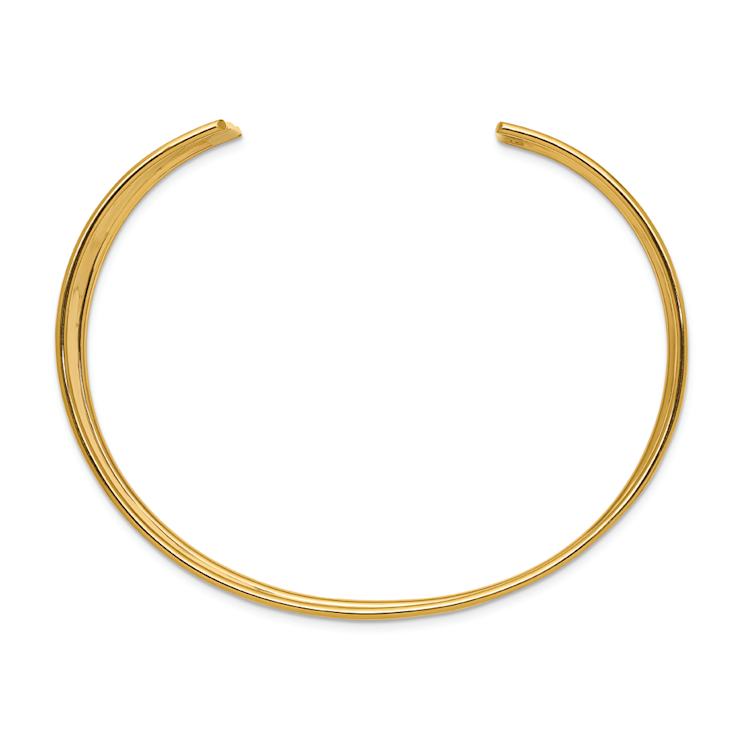 14k Yellow Gold 19mm Hammered Polished Cuff Bangle
