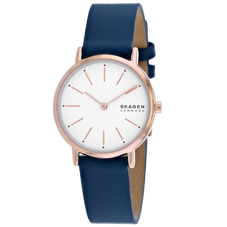 Skagen Women's Signatur White Dial, Blue Leather Strap Watch