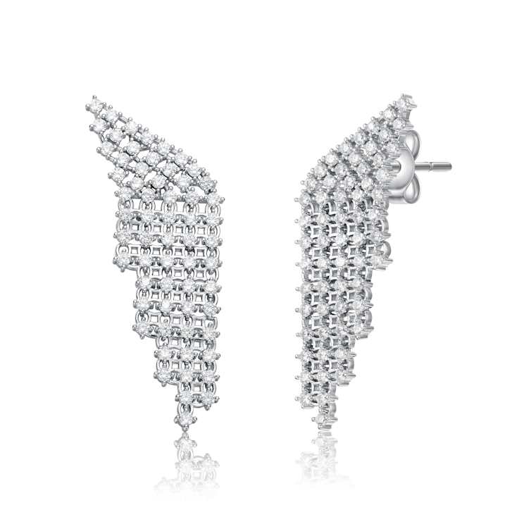 CZ Angel Wing Waterfall Drop Earrings In Sterling Silver