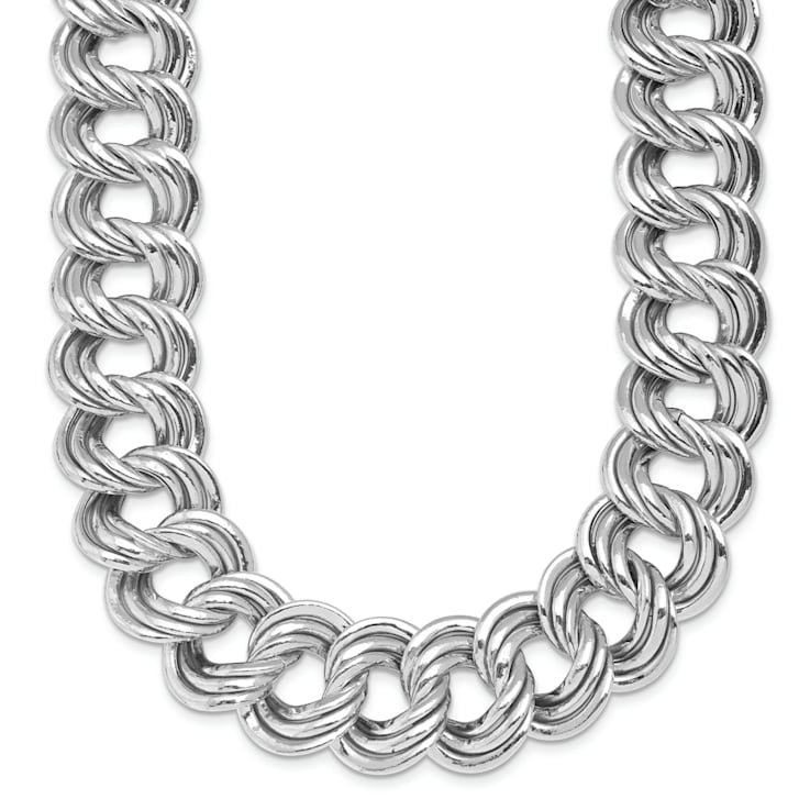 Rhodium Over Sterling Silver Polished 20mm Triple Circle Link Necklace