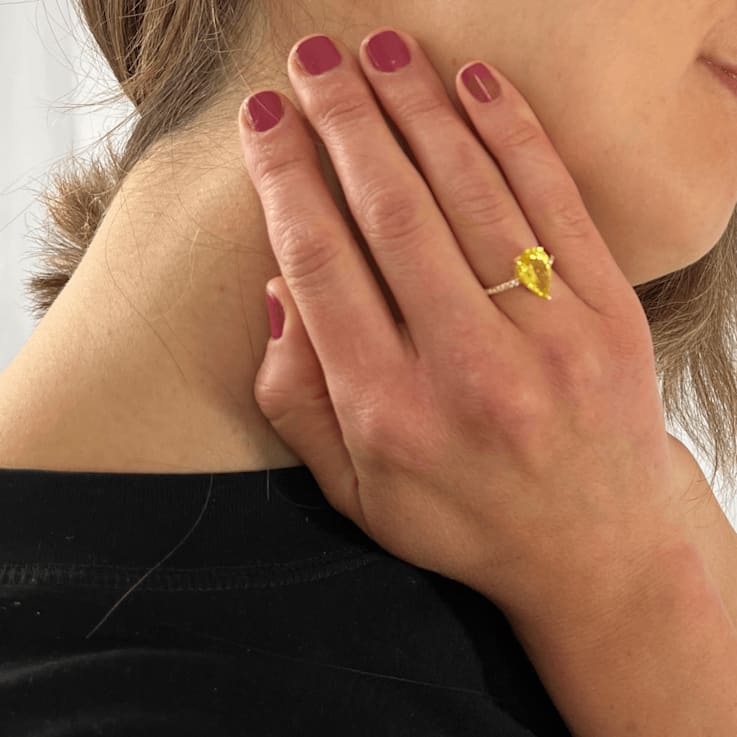 Pear Lab Created Yellow Sapphire with White Topaz 18K Yellow Gold Over
Sterling Silver Ring 3.80ctw