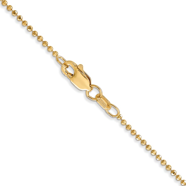 14K Yellow Gold 1.2mm Diamond-cut Beaded Pendant Chain Necklace