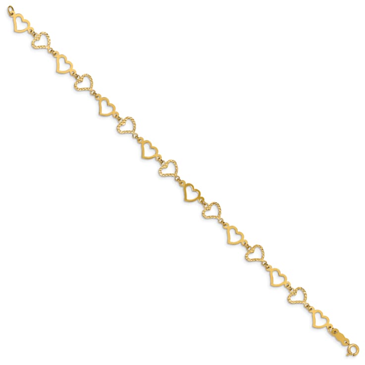 14K Yellow Gold Flat Diamond Cut Open Hearts Bracelet