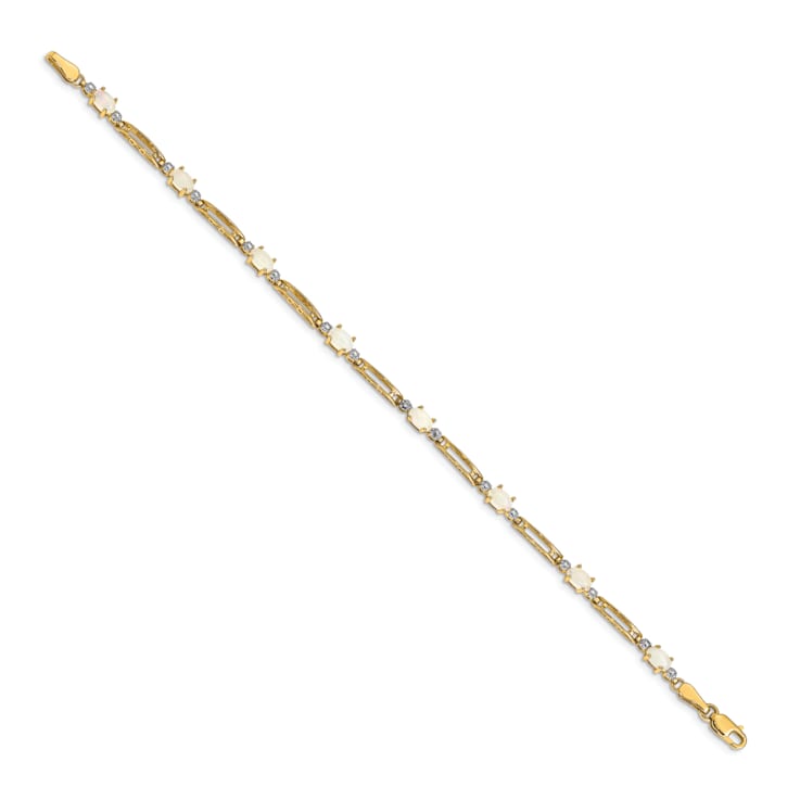 14k Yellow Gold and Rhodium Over 14k Yellow Gold Opal and Diamond Bracelet